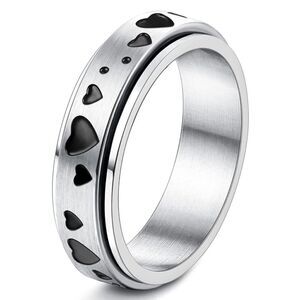 316L Stainless Steel Silver Heart Fidget Anxiety Stress Relieving Spin Ring